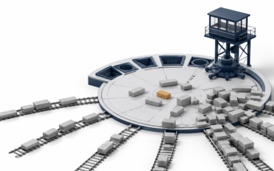 Power Platform intake ownership depicted as an unstaffed control tower above an overloaded circular request yard.