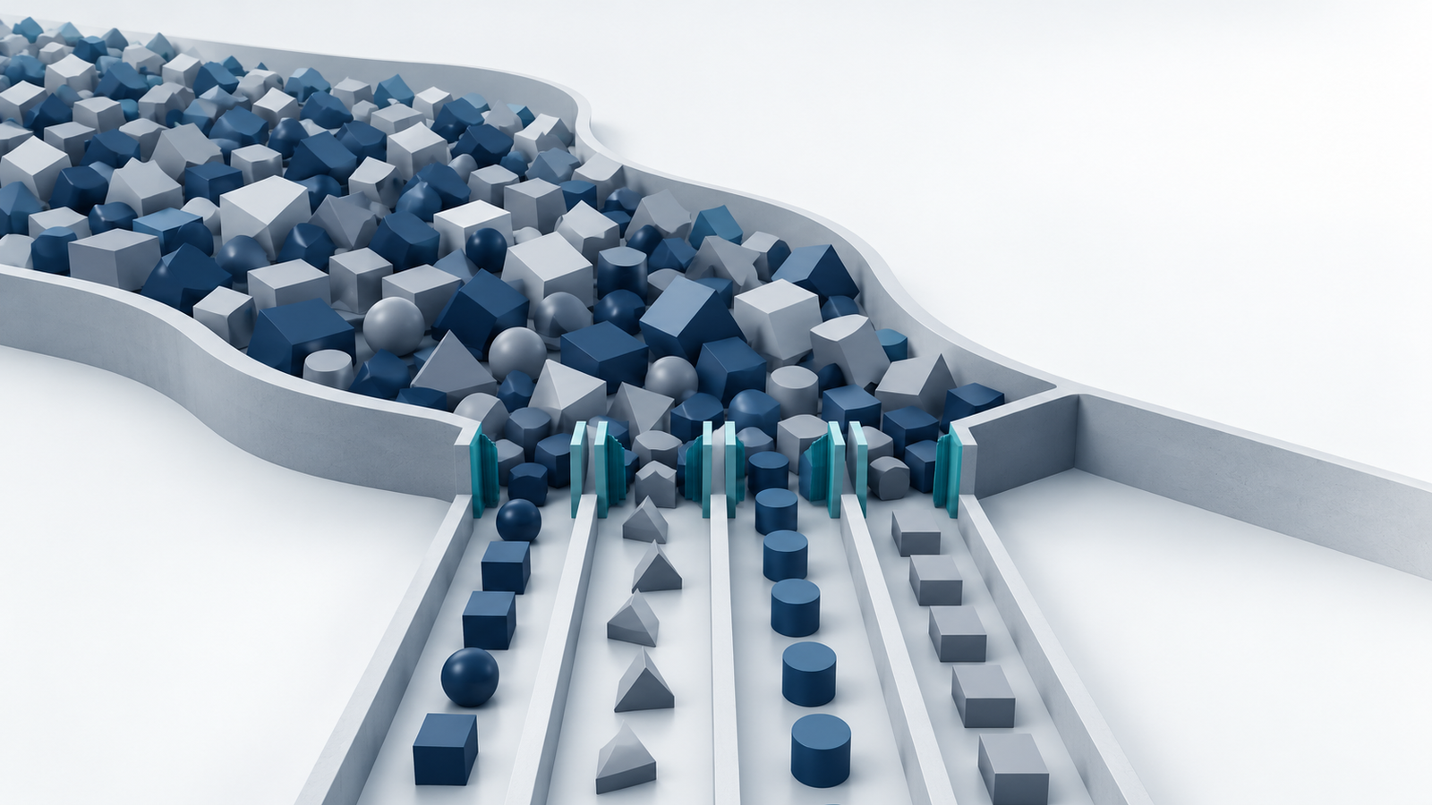 Power Platform backlog stabilization shown as controlled channels balancing accumulated demand against finite delivery capacity.