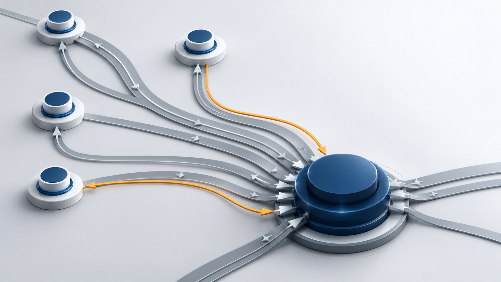 Power Platform decision rights shown as distributed approval nodes reducing pressure on one overloaded central authority.